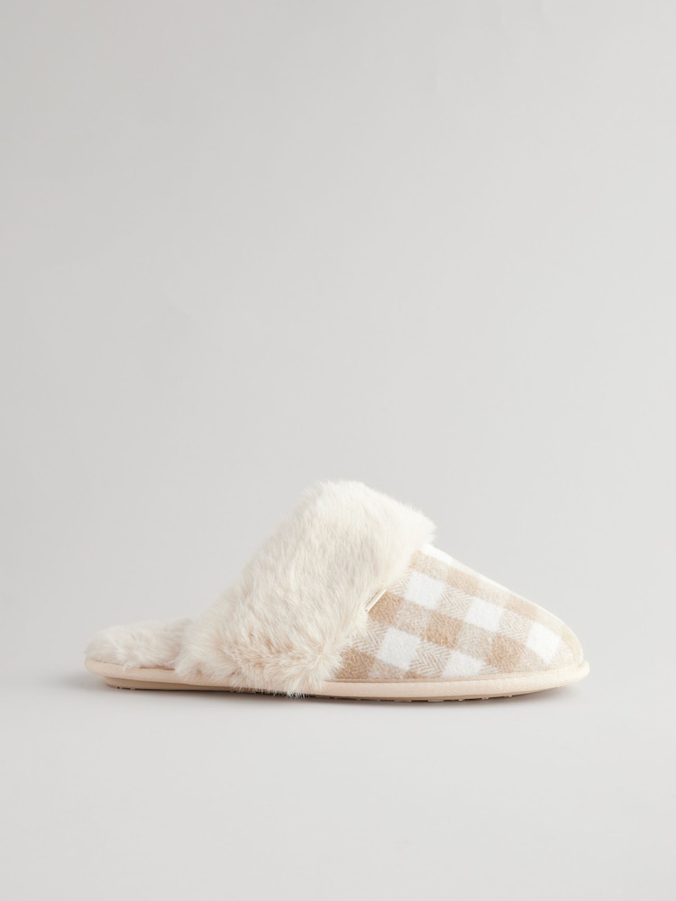 Neutral Check Mule Slippers - Image 2 of 6