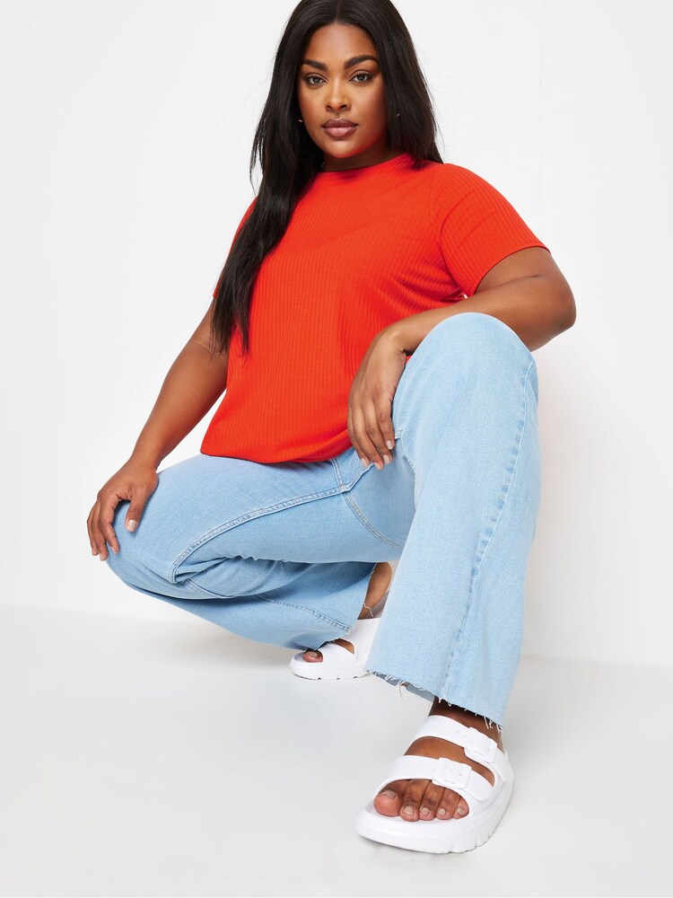 Yours Curve Orange Aqua Ribbed Swing T-Shirt - Image 1 of 5 Yours Curve Orange Aqua Ribbed Swing T-Shirt - Image 1 of 5