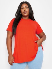 Yours Curve Orange Aqua Ribbed Swing T-Shirt - Image 2 of 5