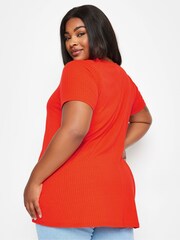 Yours Curve Orange Aqua Ribbed Swing T-Shirt - Image 3 of 5