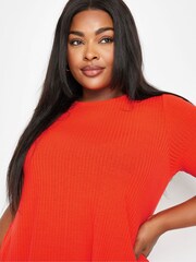 Yours Curve Orange Aqua Ribbed Swing T-Shirt - Image 4 of 5