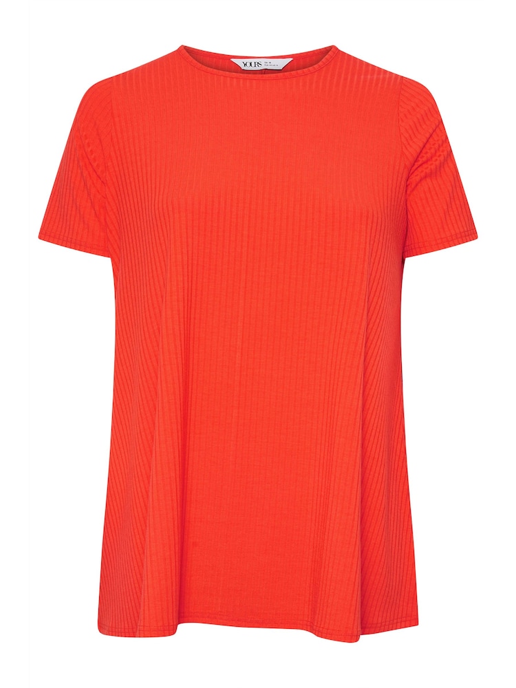 Yours Curve Orange Aqua Ribbed Swing T-Shirt - Image 5 of 5