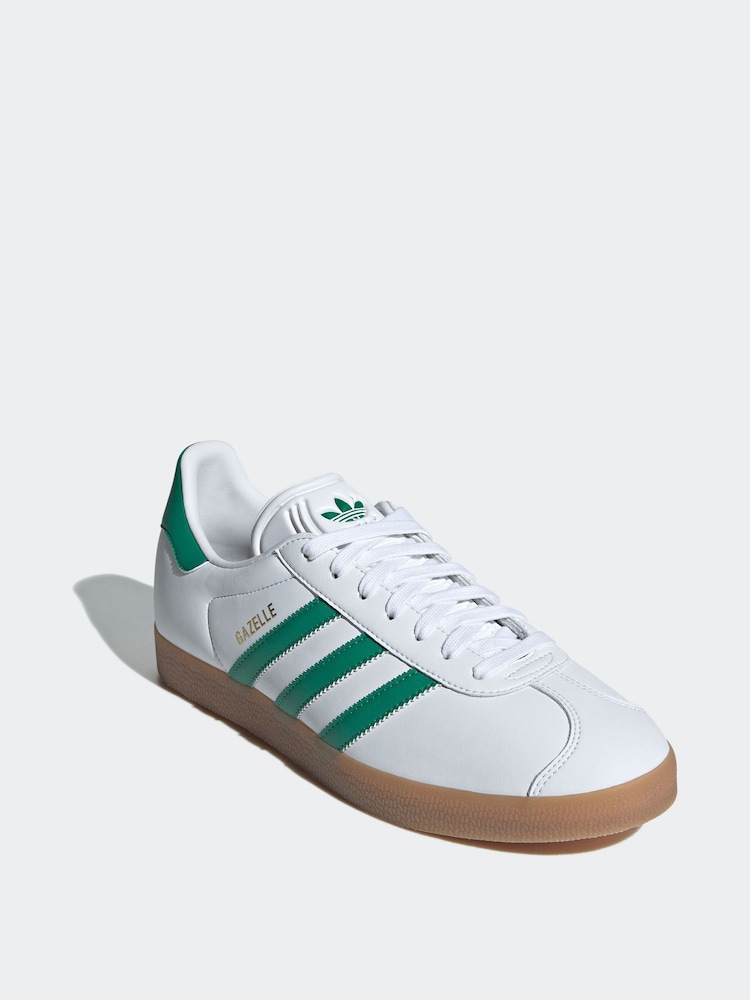 adidas Originals White/Green Gazelle Trainers - Image 2 of 9