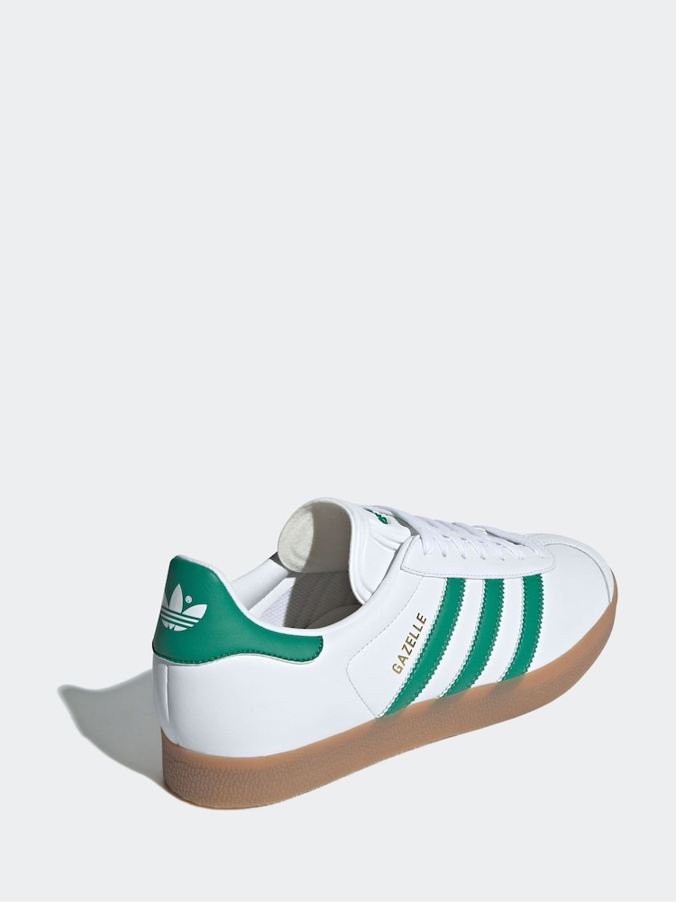 adidas Originals White/Green Gazelle Trainers - Image 4 of 9