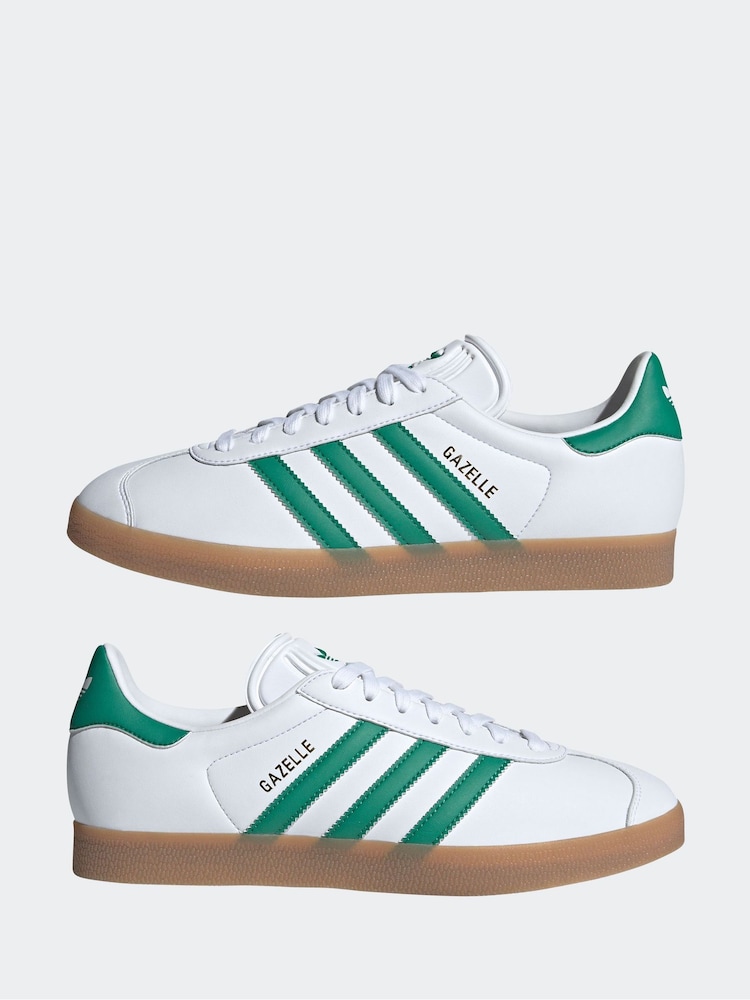 adidas Originals White/Green Gazelle Trainers - Image 5 of 9