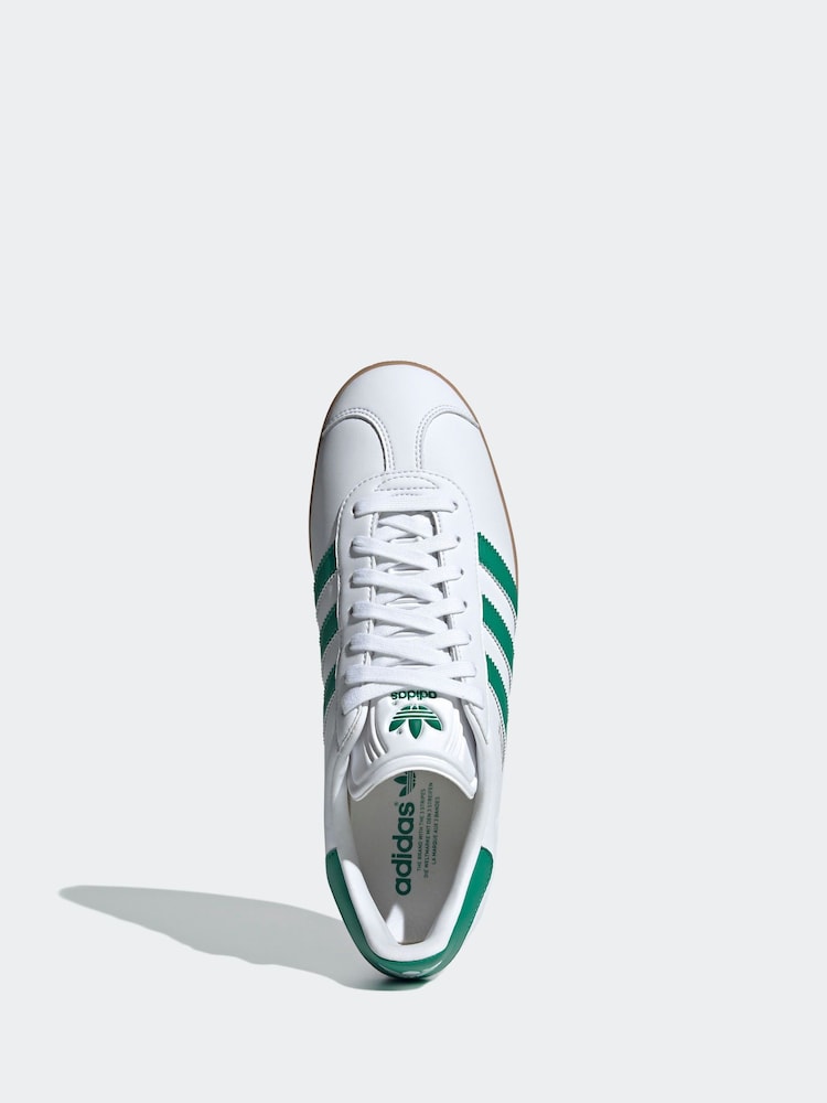 adidas Originals White/Green Gazelle Trainers - Image 6 of 9