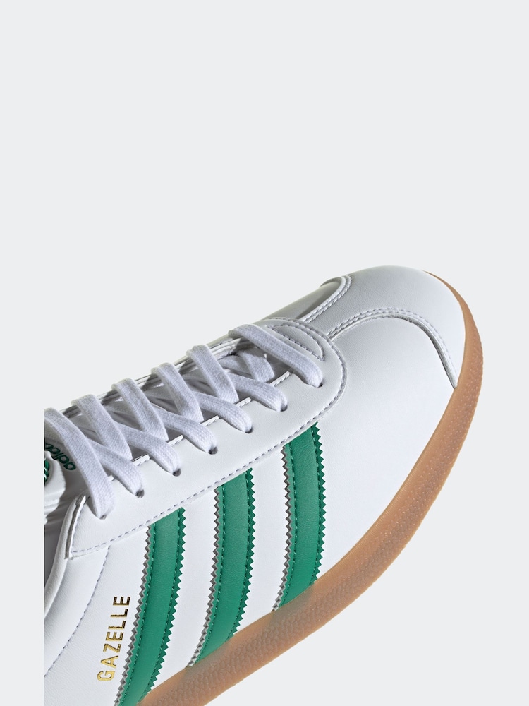 adidas Originals White/Green Gazelle Trainers - Image 8 of 9