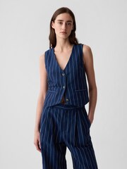 Gap Navy Blue Pinstripe Linen Cotton Waistcoat - Image 1 of 4
