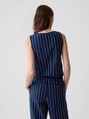 Gap Navy Blue Pinstripe Linen Cotton Waistcoat - Image 2 of 4