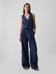 Gap Navy Blue Pinstripe Linen Cotton Waistcoat - Image 3 of 4