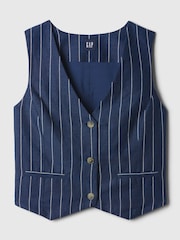 Gap Navy Blue Pinstripe Linen Cotton Waistcoat - Image 4 of 4