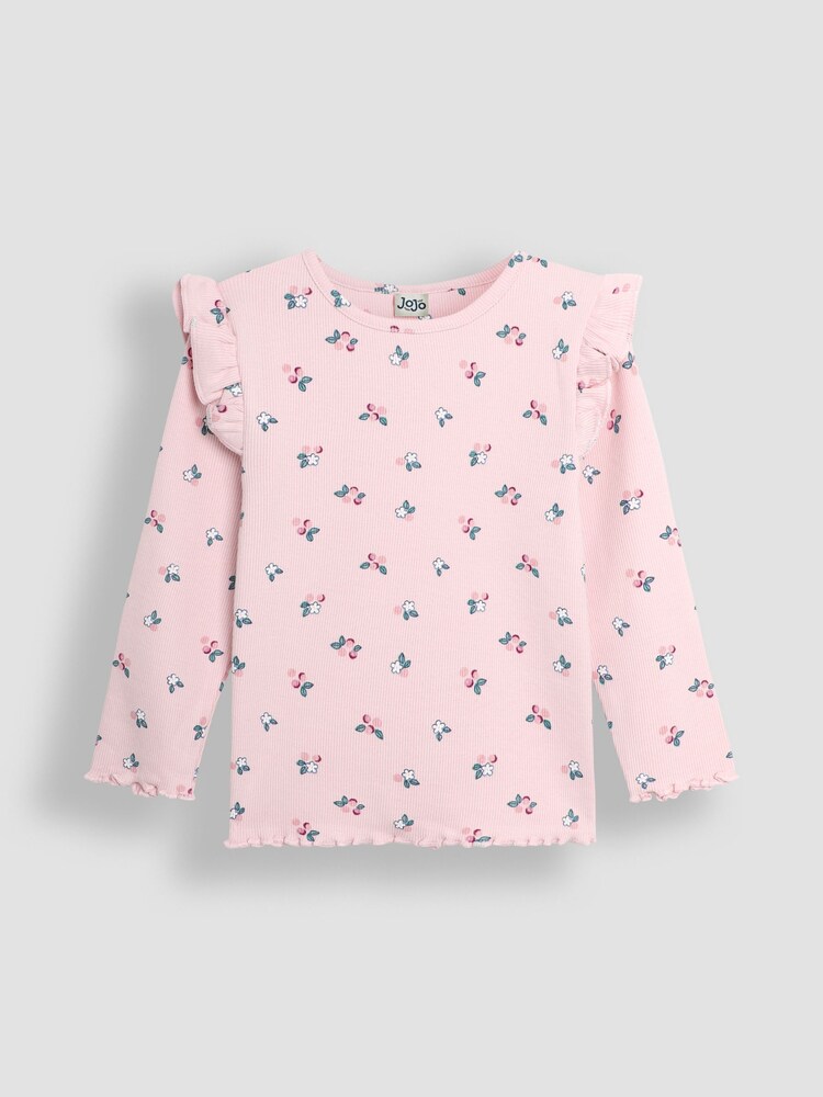 JoJo Maman Bébé Berry Floral Frill Rib Tops 2 Pack - Slika 2 iz 5