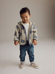 Cream And Grey Bear Patterned Fleece Zip Through Hooded Jacket (3mths-7yrs) - Image 2 of 8