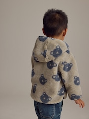 Cream And Grey Bear Patterned Fleece Zip Through Hooded Jacket (3mths-7yrs) - Image 3 of 8