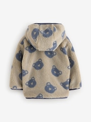 Cream And Grey Bear Patterned Fleece Zip Through Hooded Jacket (3mths-7yrs) - Image 6 of 8