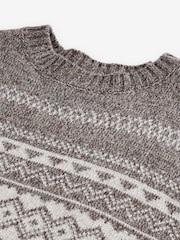 Neutral/Ecru Crew Neck Regular Fit Fairisle Pattern Jumper with Wool - Image 7 of 8