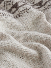 Neutral/Ecru Crew Neck Regular Fit Fairisle Pattern Jumper with Wool - Image 8 of 8