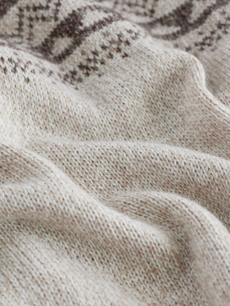 Neutral/Ecru Crew Neck Regular Fit Fairisle Pattern Jumper with Wool - Image 8 of 8