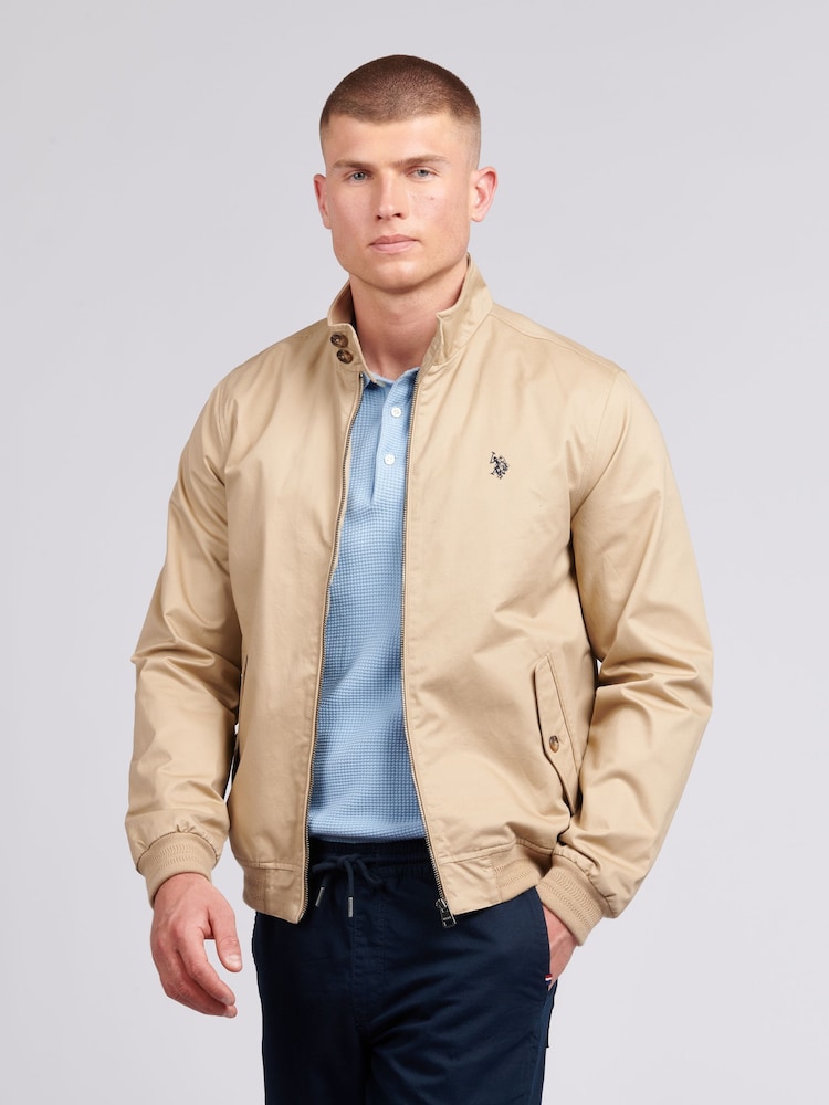 U.S. Polo Assn. Brown Mens 100% Cotton Twill Harrington Jacket - Image 1 of 8
