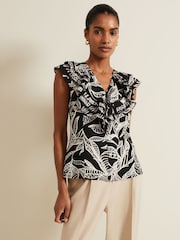 Phase Eight Black Ruffle Rosey Linen Top - Image 1 of 6