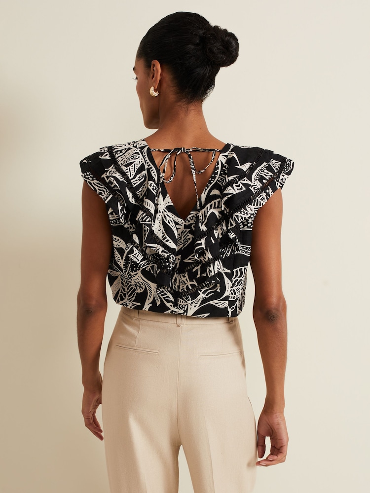 Phase Eight Black Ruffle Rosey Linen Top - Image 2 of 6