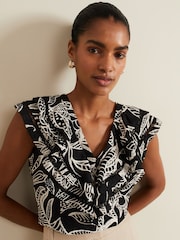 Phase Eight Black Ruffle Rosey Linen Top - Image 4 of 6
