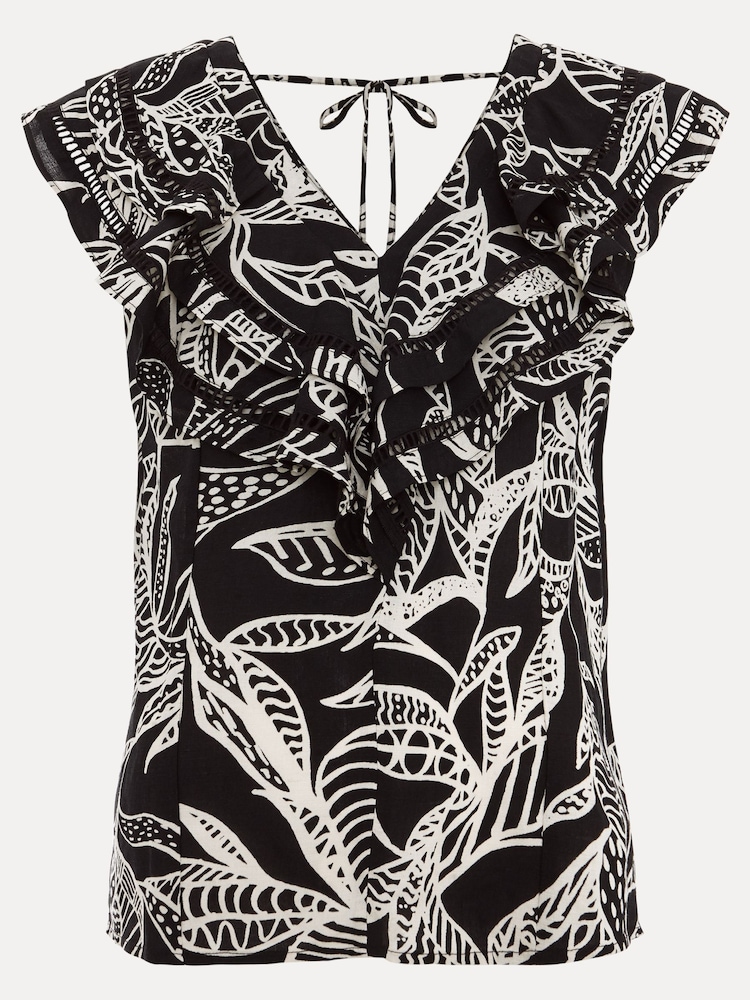 Phase Eight Black Ruffle Rosey Linen Top - Image 6 of 6