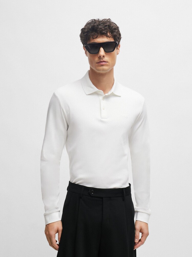 BOSS White Interlock 100% Cotton Embroidered Logo Polo Shirt - Image 1 of 5 BOSS White Interlock 100% Cotton Embroidered Logo Polo Shirt - Image 1 of 5