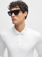BOSS White Interlock 100% Cotton Embroidered Logo Polo Shirt - Image 4 of 5
