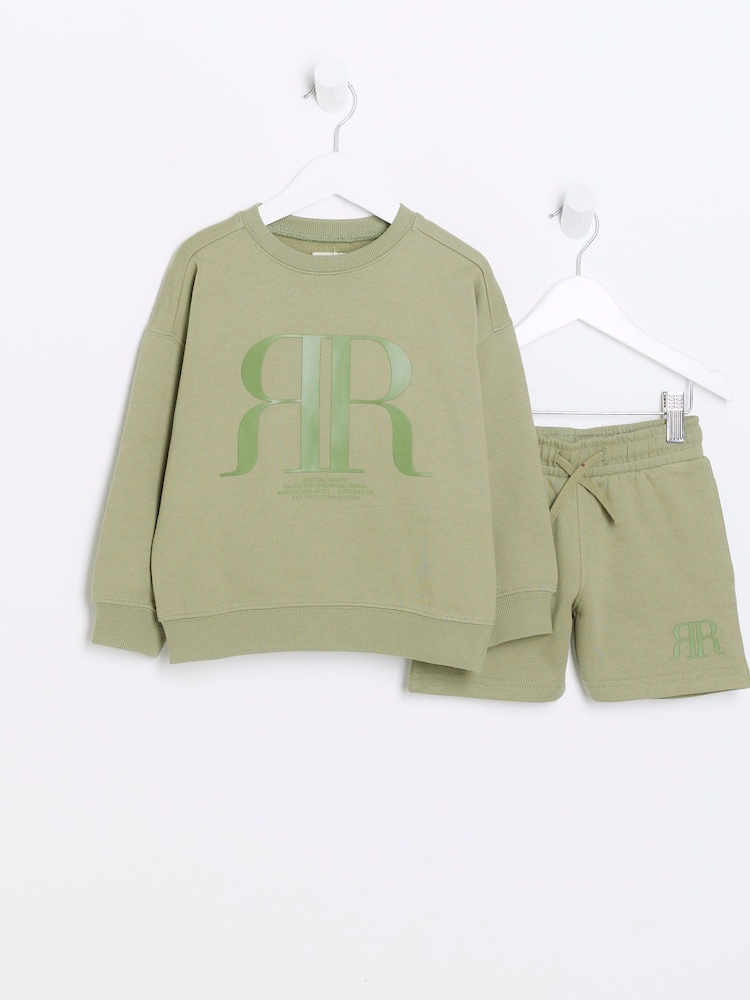 River Island Green Boys 100% Cotton Sweat Shorts Set - Image 1 of 5