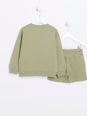 River Island Green Boys 100% Cotton Sweat Shorts Set - Image 2 of 5