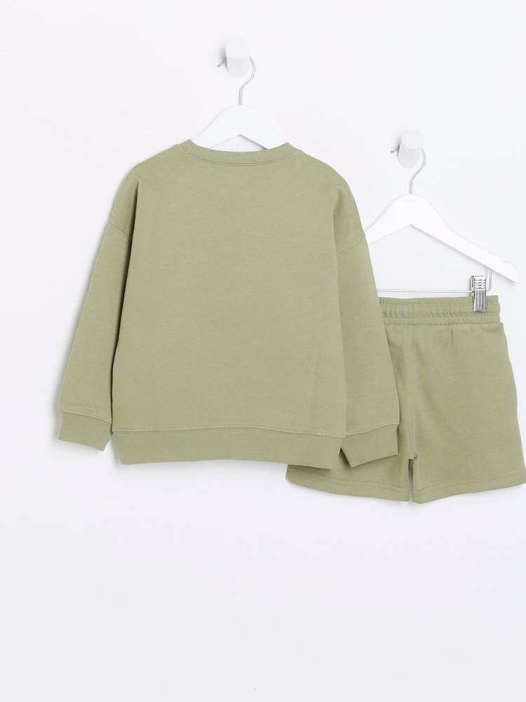 River Island Green Boys 100% Cotton Sweat Shorts Set - Image 2 of 5