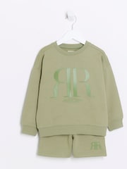River Island Green Boys 100% Cotton Sweat Shorts Set - Image 3 of 5