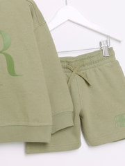 River Island Green Boys 100% Cotton Sweat Shorts Set - Image 4 of 5