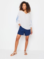 M&Co White 100% Cotton Floral Embroidered Sleeve Notch Neck Blouse - Image 4 of 6