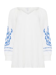 M&Co White 100% Cotton Floral Embroidered Sleeve Notch Neck Blouse - Image 6 of 6