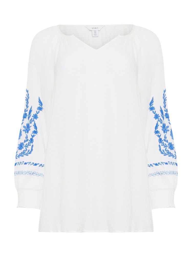 M&Co White 100% Cotton Floral Embroidered Sleeve Notch Neck Blouse - Image 6 of 6