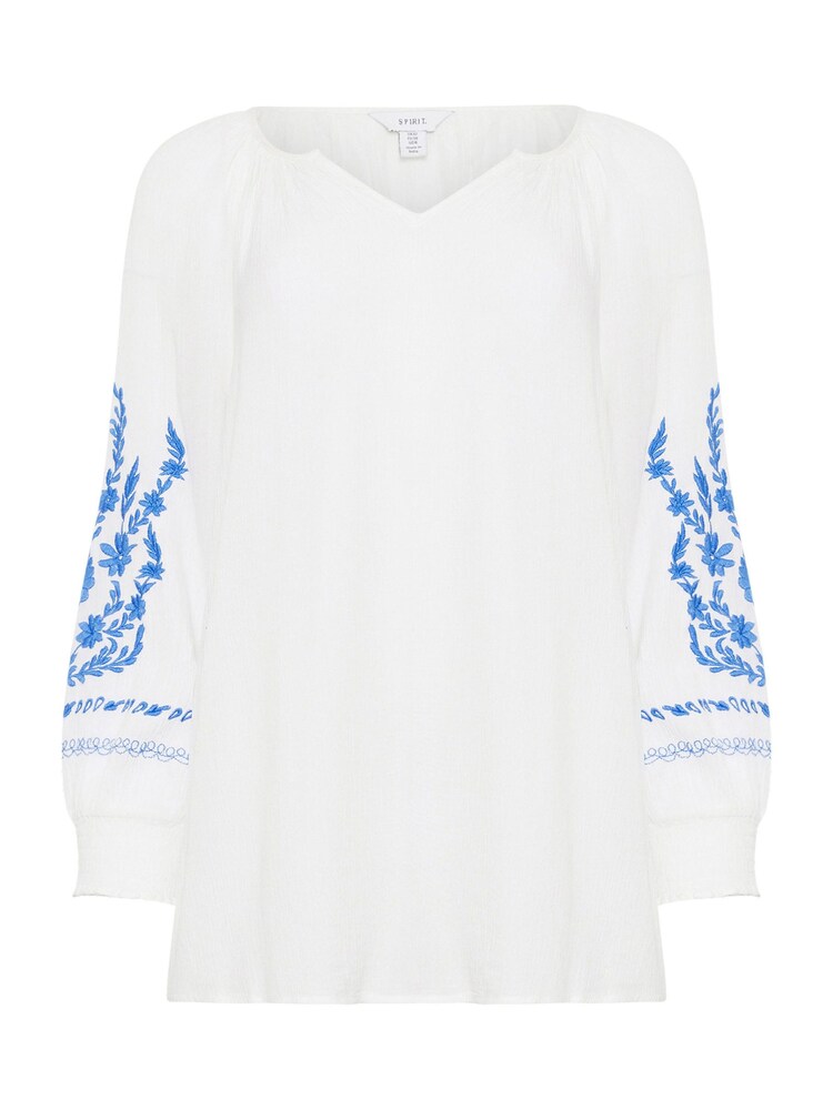 M&Co White 100% Cotton Floral Embroidered Sleeve Notch Neck Blouse - Image 6 of 6 M&Co White 100% Cotton Floral Embroidered Sleeve Notch Neck Blouse - Image 6 of 6