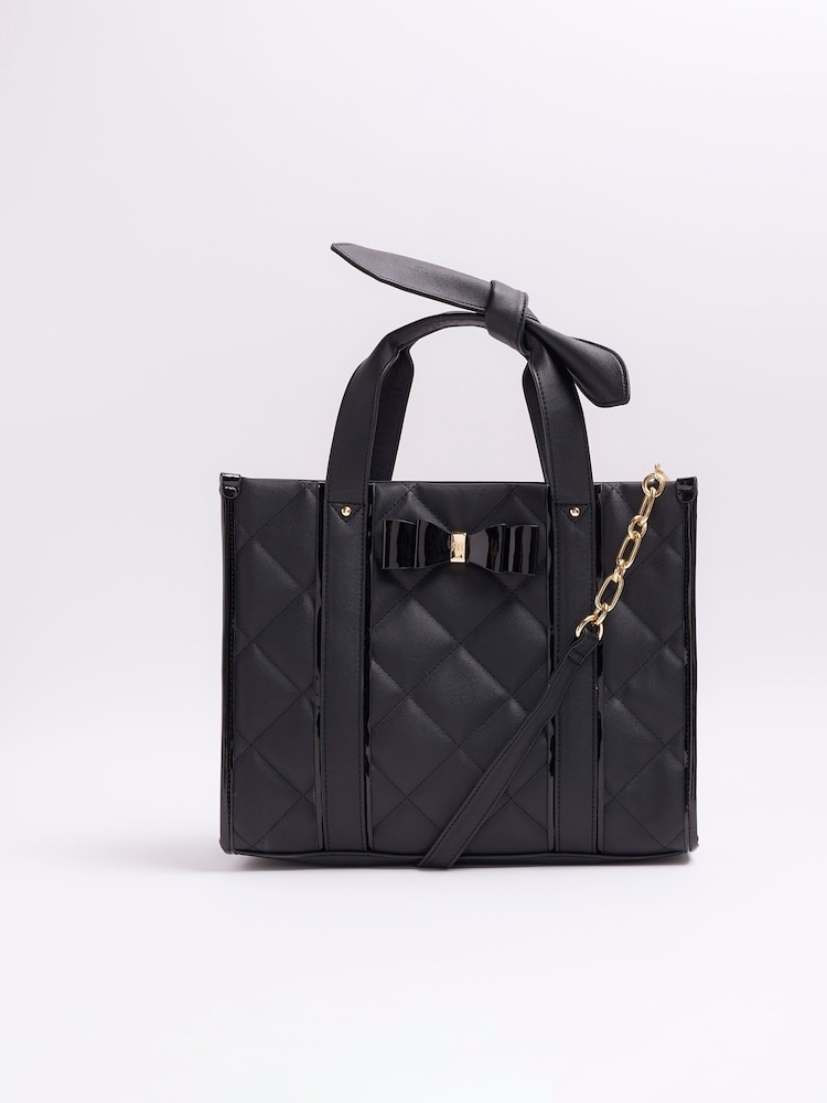 River Island Black Girls Bow Quilted Shopper Bag - Image 1 of 5