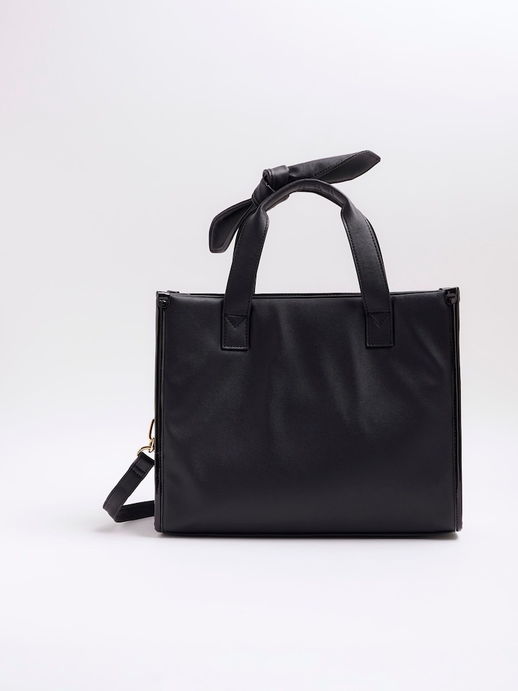 River Island Black Girls Bow Quilted Shopper Bag - Image 2 of 5