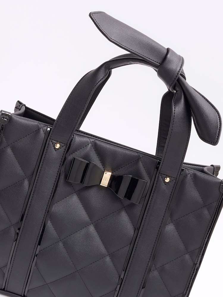 River Island Black Girls Bow Quilted Shopper Bag - Image 5 of 5