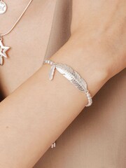 Bibi Bijoux Silver Tone Pave feather Friendship Bracelet - Image 2 of 2
