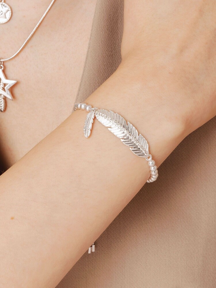Bibi Bijoux Silver Tone Pave feather Friendship Bracelet - Image 2 of 2