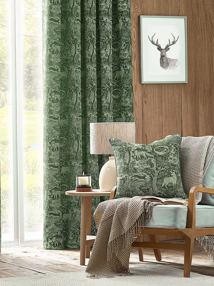 Furn Emerald Winter Woods Animal Chenille Cushion - Image 1 of 5