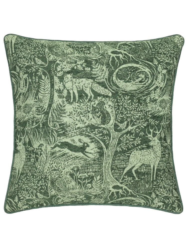 Furn Emerald Winter Woods Animal Chenille Cushion - Image 2 of 5