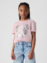Gap Pink Heart Graphic Short Sleeve Crew Neck T-Shirt (4-13yrs) - Image 1 of 3