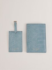 Ted Baker Blue Annitae Imitation Croc Effect Passport And Luggage Tag Bag - Image 1 of 3