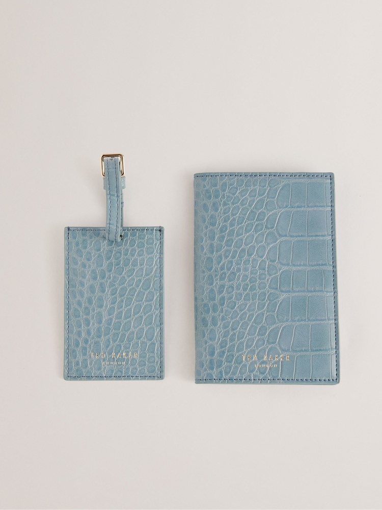 Ted Baker Blue Annitae Imitation Croc Effect Passport And Luggage Tag Bag - Image 1 of 3