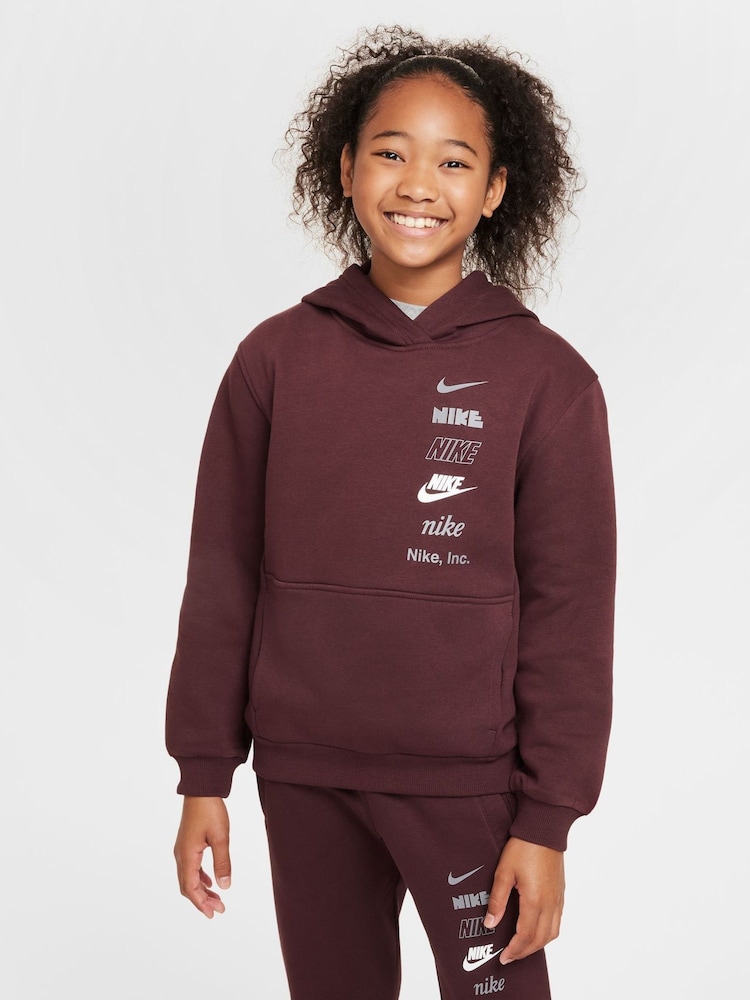 Nike Burgundy Red Club Fleece Stack Logo Hoodie - Image 1 of 6