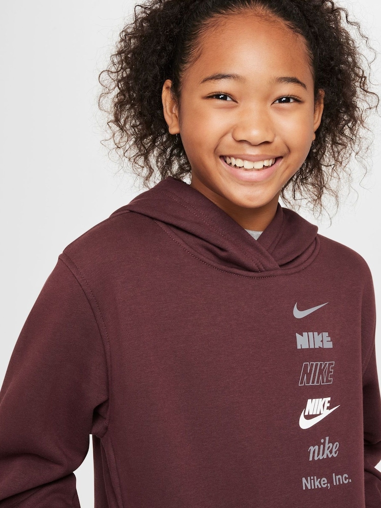 Nike Burgundy Red Club Fleece Stack Logo Hoodie - Image 3 of 6